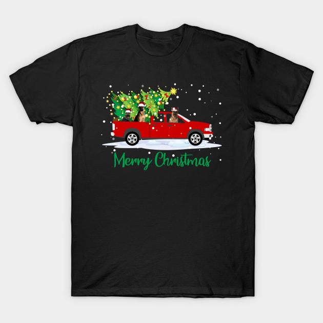 Red Truck Merry Christmas Tree German Shepherd Christmas Santa Hat Xmas T-Shirt by nakos